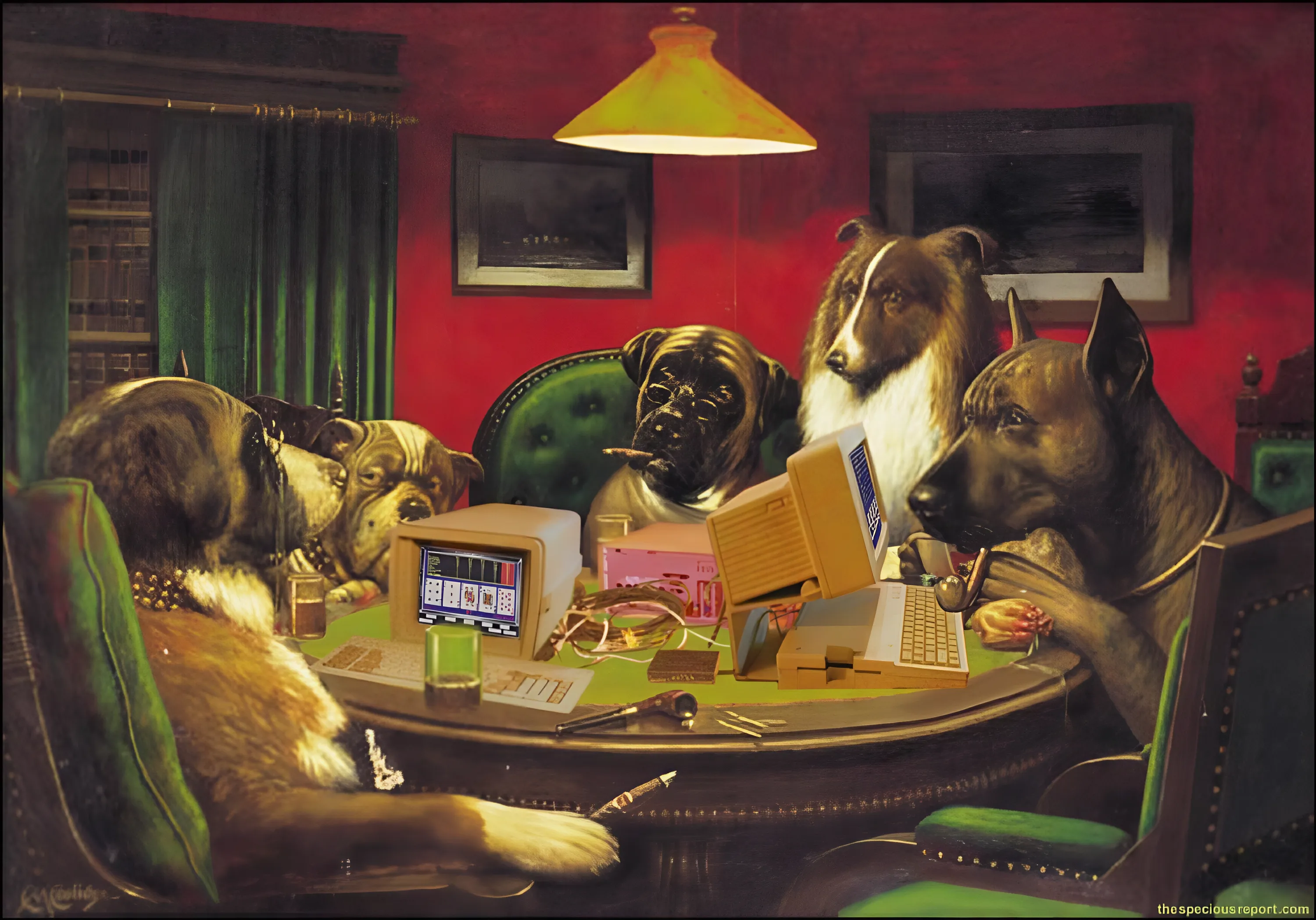 Dogs playing video poker
